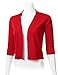 Women's Classic 3/4 Sleeve Open Front Cropped Cardigan RED L