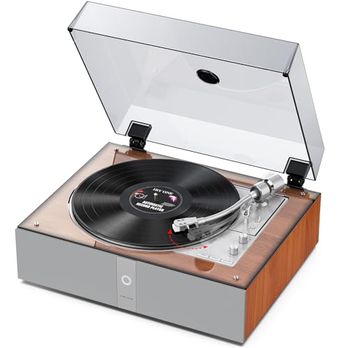 1 by ONE Fully Automatic Record Player with Built in Speakers, Automatic Repeat Function, Belt Drive