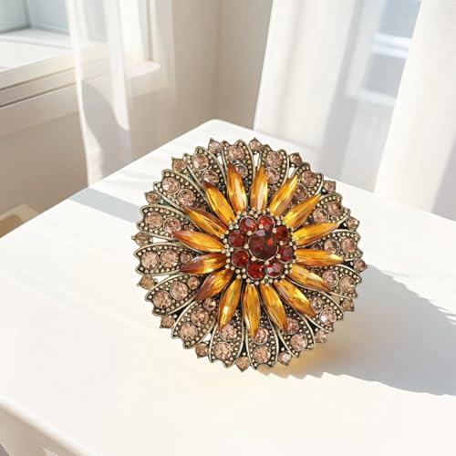 Image of Rhinestone Crystal Flower Brooch Pin Sparkling Large Crystal Sunflower Brooch Vintage Floral Lapel Pins Rhinestone Flower Bouquet Broochs Rose Snowflake Broochs Wedding Bridal Dress Jewelry for Women