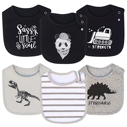 Image of Maiwa 6 Pack Waterproof Cotton Baby Bibs for Girls Boys for Drooling Eating with Snaps