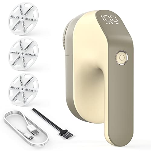 Fusselrasierer Elektrisch, mit LED-Anzeigen USB Wiederaufladbar fusselrasierer- Einstellbare 3-Fach Geschwindigkeit, 6-Blatt-Klingen, 2000mAh für Verschiedene Stoffe Fusselentferner Fusselfräse-Gold