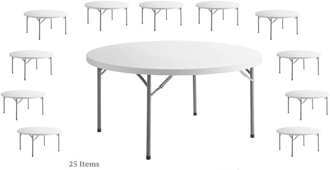 25 Pack! 60 in. White Round Folding Table Round Tables for Parties Plastic Circle Table Outdoor Round Folding Table Foldable Round Table Portable Bar Table for Party Folding Desk Round Fold Up Table