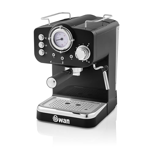 Image of Swan Retro SK22110BN Espresso and Cappucino Espresso Machine, 15 Bar Pressure, Vaporizer, Capacity 1.2 Liters, 1 or 2 Cups, Ground Coffee, Vintage Design, Black, 1100W