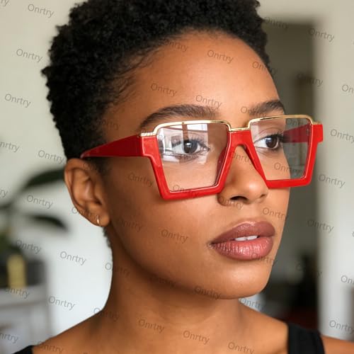 Image of Onrtry Oversized Square Blue Light Glasses for Women Men Fashion Semi Rimless Glasses Non Prescription Eyeglasses