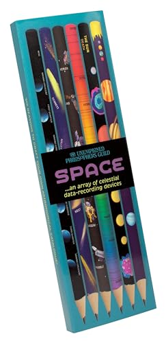The Unemployed Philosophers Guild Space Pencil Set - Box Wooden Paint-Dipped Unsharpened #2 Lead Pencils, Set of 6 Unique Designs