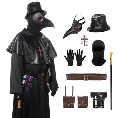 Costume médecin de la peste complet avec accessoires pour masquer totalement son visage