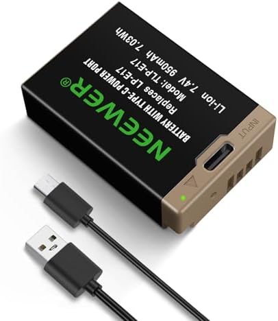 NEEWER 950mAh LP-E17 Batería de Repuesto para Canon EOS R50 R8 RP R10 R100, 2,3 Horas Carga Completa con Carga Rápida USB Tipo C para Canon M6 II M5 M3 77D T6i
