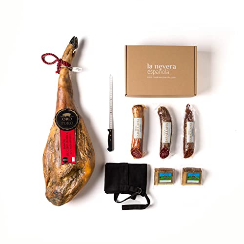 La Nevera Española - Lote Ibérico de Jamón Oro Puro, Chorizo, Lomo, Salchichón y 2 Cuñas de Queso de Oveja - Productos Nacionales - Delantal de Regalo Cover