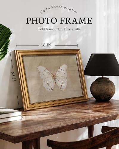 Image of VIYYIEA Vintage Gold Framed Wall Art for Living Room,【Morpho polyphemus】-(16L x 12W)
