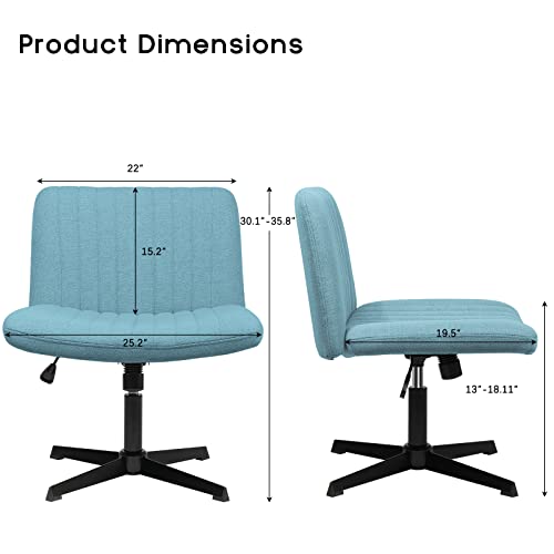 Pukami Armless Office Desk Chair No Wheels For Girl Women,Fabric Padded Modern Swivel Vanity Chair,Height Adjustable Wide Seat Computer Task Chair For Home Office,Mid Back Accent Chair (Light Blue) #TOP1
