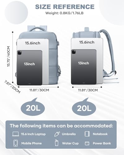 Image of coowoz Travel Backpack Carry On for Women Man Gym Backpacks with Laptop Compartment Mochila de Viaje Teacher Personal Item Backpack Airplane Accessories Must Haves Grey Blue 20L