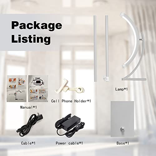 Lineiss Lash Light For Eyelash Extensions,Led Lash Floor Lamp Half Moon Light For Lashes Esthetician Light With Phone Holder Portable Button Adjustment Lash Lamp For Beauty, Eyebrows, Facial White #TOP5