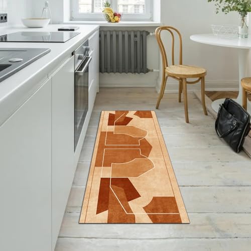 Alfombra de pasillo de diseño patchwork naranja para decorar zonas de paso largas y luminosas 5