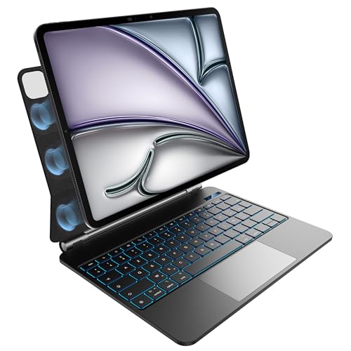 Clavier pour iPad Air 13 Pouces (M3 2025 / M2 2024) et iPad Pro 12,9" (6e, 5e, 4e, 3e génération), Rétroéclairage 7 Couleurs, Pavé Tactile Multi-Touch, Conception Magnétique Flottante, AZERTY, Noir उत्पाद छवि