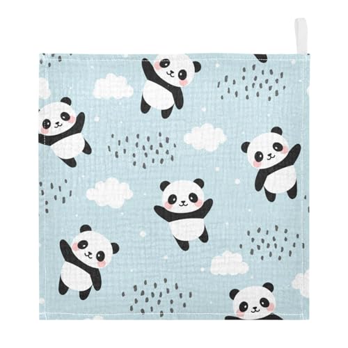 Image of YETTASBIN Panda Muslin Baby Hand Washcloths, Soft Cotton Bath Face Towel, 4 Layers Extra Absorbent Feeding Burp Cloth for Newborn Infant, 5 Pack