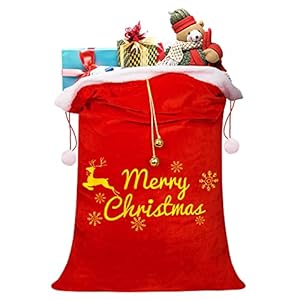 Large Christmas Velvet Santa’s Gift Sack Merry Christmas Gift Bags with Cord Drawstring 25x36in for Giant Gifts Present…