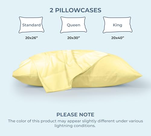 Image of ROYALE LINENS 100% Organic Cotton Percale Pillowcases Set of 2 - Queen Size Percale Pillowcase - Queen Set of 2 Pillow Cover - Breathable, Cool & Crisp Pillow Cases (20 inchx30 inch, Yellow)