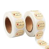 PATRÓN LINDO: Esta pegatina hecha a mano está impresa en la letra retro "Hecho a mano con amor", con llamativo amor rojo y forma de mano, se ve delicada y encantadora, ya sea que esté unida al tarro de mermelada hecha a mano o un regalo envuelto a mano, ¿puede la contraparte? trae buen humor.