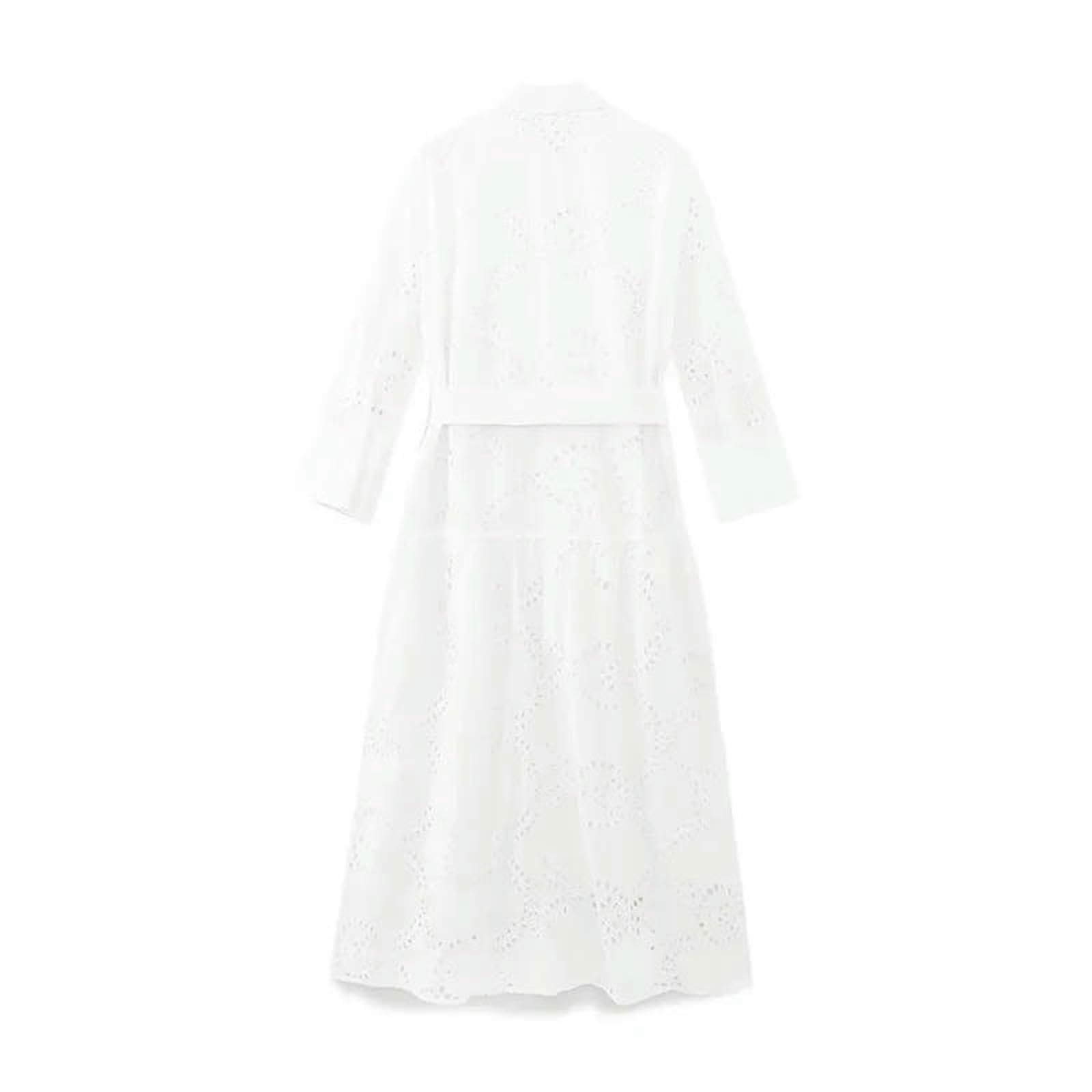 Vestiti a Maniche Lunghe Nuovo Abito Midi da Ricamo Bianco Femminile, Camicia Lunghe, di Moda in Forma Normale, Casual Chic, Elegante Mujer Vestidos
