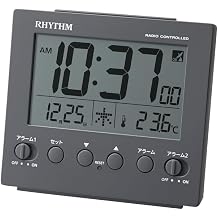 RHYTHM Fit Wave D236 8RZ236SR82 Alarm Clock Digital Electronic Sound Double Alarm with Snooze Thermometer Light Calendar, Dark Gray 3.6 x 3.9 x 1.8 inches 9.1 x 10 x 4.5 cm