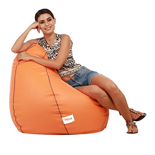 Image of SATTVA Classy.Elegant.Stylish Bean Bag Filled with Beans Orange with Navy Blue Piping XXXL