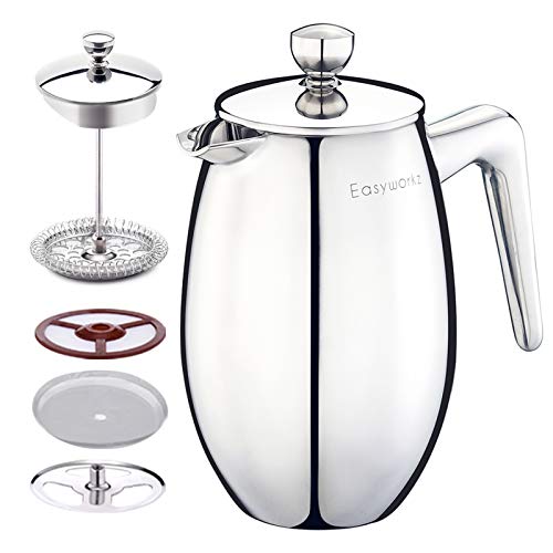 Easyworkz Nando French Press Cafetera de acero inoxidable con doble pared aislada, 350 ml