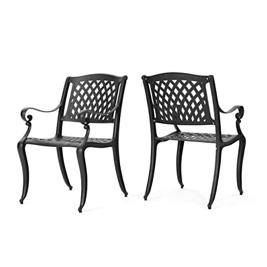 Christopher Knight Home Hallandale Outdoor Cast Aluminum Chairs, 2-Pcs Set, Black Sand