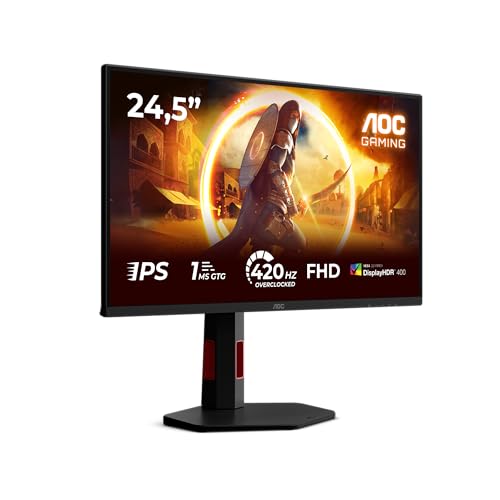 AOC 25G4KUR 24.5 inch FHD Gaming Monitor 420Hz, Fast IPS Panel, 0.3ms MPRT, Adaptive Sync, HDR400, G-Sync Compatible, Height Adjustment (1920x1080 HDMI 2x 2.0 DP 1x 1.4 USB Hub) Black