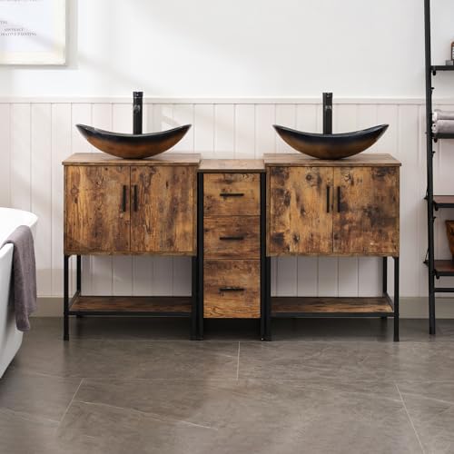 UEV Rustic Brown 60" Double Bathroom Vanity with Sink Combo,Industrial