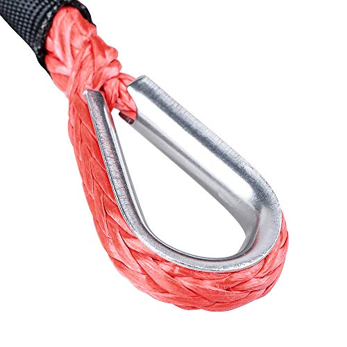 Astra DepotS 1/4" 50ft Winch Extension Synthetic Winch Rope Winch Cable ATV Winch Line with Stainless Steel Thimbles (1PC, Red)