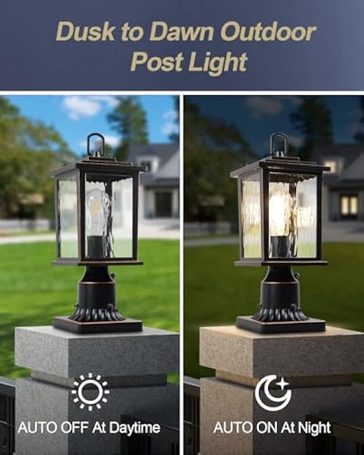 Outdoor Post Light Oil-Rubbed Bronze Pole Lantern 16'' Lamp Post Light Fixture