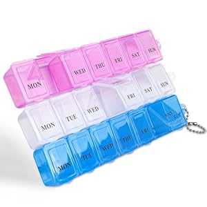 Fousenuk 3 stuks tablettenbox 7 dagen, pillendoosje gemakkelijk te openen, medicijnbox 7 dagen met 3 kleuren, pillendoosje 7 dagen, handige vochtbestendiger voor vitaminen, voedingssupplementen
