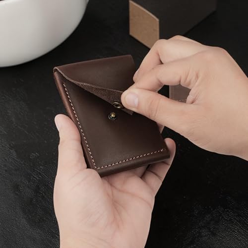 Image of The Wallet Store Flip 2.0 Genuine Leather Vertical Slim Wallet for Men | Easy Quick Card Access | Compact Front Cash Pocket & Button Lock | Minimalist Travel & Daily Carry Wallet (Dark Brown)