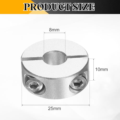 QUARKZMAN 6 Stück Geteilte Klemmringe für Welle, 8mm Bohrung 25mm AD 10mm Breite Stellringe Aluminiumlegierung Gewindestift Wellenkragen