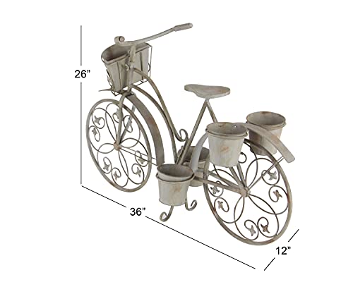 Deco 79 Metal Bike Indoor Outdoor 3 Tier Plantstand, 36" X 12" X 26", Silver #TOP7
