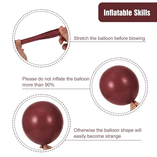 Image of RUBFAC Burgundy Balloons 129pcs Different Sizes Pack of 18 12 10 5 Inch, Latex Maroon Dark Ruby Red Balloon Garland Arch Kit for Wedding Anniversary Birthday Party Decorations