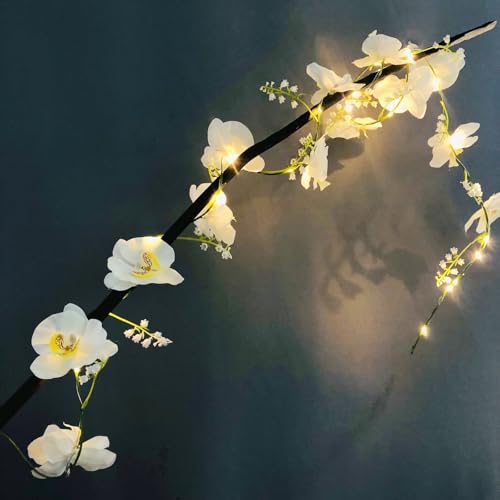 Guirlande lumineuse orchidée et muguet blanc LED à piles pour décoration