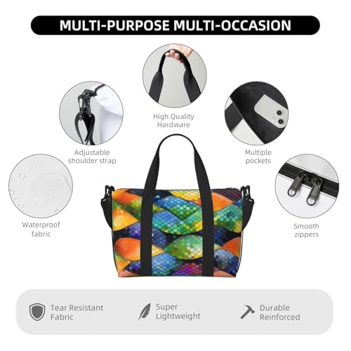 Travel Duffel Bags Personal Item Bag Carry on Luggage Bag Training Handbag Lightweight Waterproof Sports Gym Bag Rainbow Fish Scale Weekender Bag for Women Men3