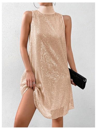 Image of Floerns Women's Sequin Sleeveless Tank High Neck Bow Shiny Party Dress