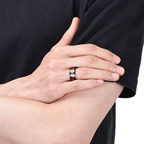 THREE KEYS JEWELRY Gear Tungsten Carbide Mens Wedding Band Ring Polish for Men Punk Mechanical Foil Color Meteorite Inlay Engrave Engagement Red Black Size 7