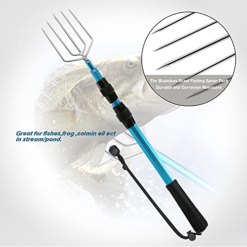 SANLIKE Telescopic Fish Gaff with Stainless Sea Fishing Spear Hook Tackle, Soft Rubber Handle Aluminium Alloy Pole for Saltwater Offshore Ice Tool