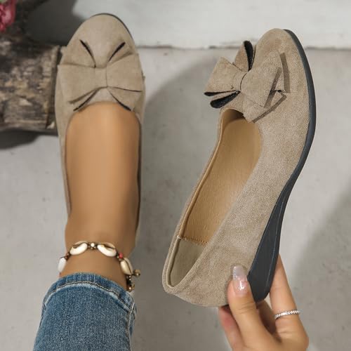 Women's Bowknot Dress Flats Ballet Low Wedge Round Toe Slip-Ons Comfortable Casual Flats Shoes Dressy Office Work Shoes4
