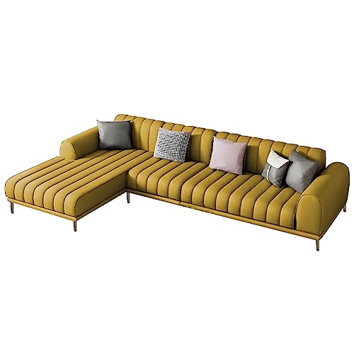 Image of Casaliving Herrick LHS 6 Seater L Shape Sofa SetWith 2 Puffy for Living Room (Yellow) Premium Velvet Fabric Sofa