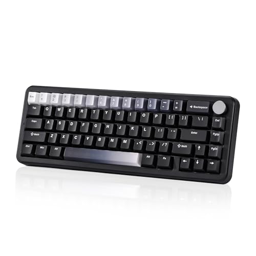 YUNZII B68 Wireless Mechanical Keyboard,Tri-Mode BT5.0/2.4GHz/USB-C,Cute PBT Keycaps,Hot Swappable Creamy Typing Gasket Mounted,RGB Backlit NKRO for Win/Mac (Black, Milk V2 Switch)