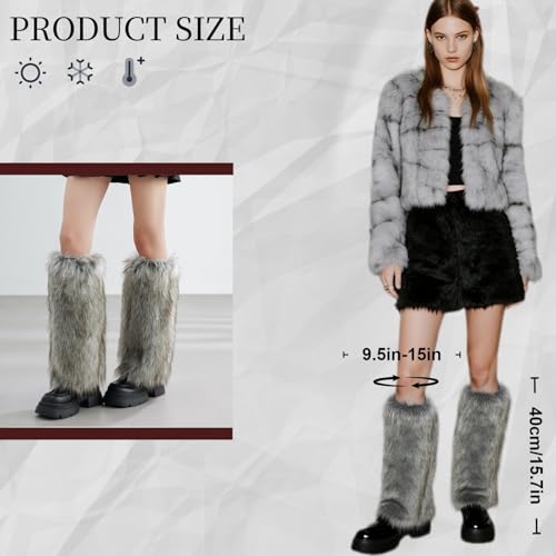 Image of Fur Leg Warmers Faux Fur Fluffy Leg Warmers, Fuzzy Over Boot Costume for Women Girls, Winter Long Boot Sleeves