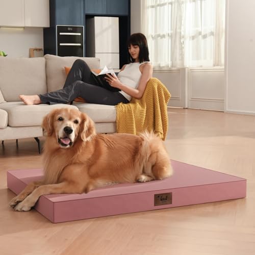 Image of Outdoor Dog Bed for Small Dogs, Waterproof Dog Crate Bed for Medium Dogs Cats, Orthopedic Egg Crate Foam Pet Bed with Washable Removable Oxford Cover, Pink