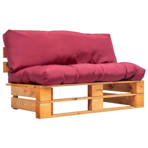 HEFZGDB Sofá de jardín de palets con Cojines Rojos Madera de Pino Muebles de Jardin Sofa Exterior Conjunto Mesa y sillas Jardin Adecuado para terrazas, Jardines y Patios.