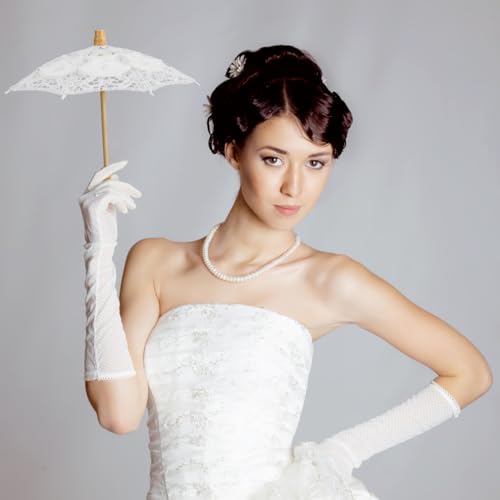 Mini parapluie broderie fleur en dentelle blanche accessoire rétro - 4