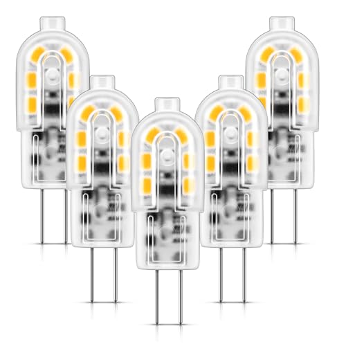 Flaspar G4 LED Lampen, 12V AC/DC G4 Led Birne Warmweiß 2700K 1.2W Ersatz 10-20W Halogenlampen, 120LM 360° leuchtmittel, Nicht Dimmbar Stiftsockellampe für Dunstabzugshaube, 5er Pack