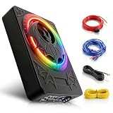 VECHTEL Subwoofer Auto Sottile 7 cm Sottosella, Subwoofer Attivo Potenza Picco 1200W con Suono Surround 360°, Regolazione Fase 180°, Filtro Passa Basso e Luce RGB Compatibile con Berlina SUV Pickup